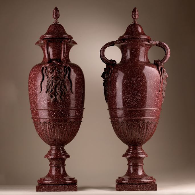 Important pair of large carved Egyptian Porphyry vases and covers | MasterArt
